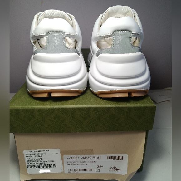 NEW GUCCI RHYTON EVOLUTION CUT-OUT SNEAKERS WHITE WEB LOGO SZ 38.5 - Picture 9 of 16